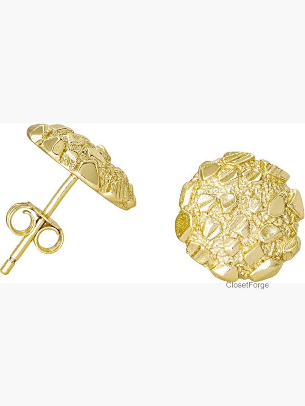 Textured Nugget Stud Earrings - Gold Plated Sterling Silver, Hypoallergenic